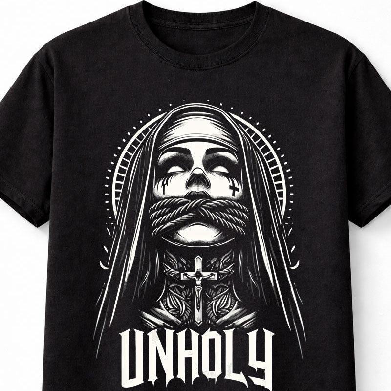Unholy Gothic Nun Rope Horror Graphic Dark Unisex T-Shirt