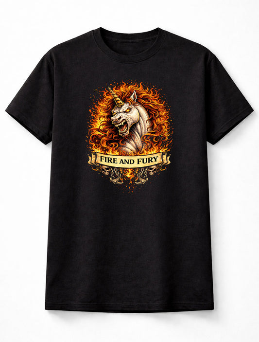 Unicorn T Shirt Fire And Fury Fantasy Flame Tattoo Art Tee Unisex Black