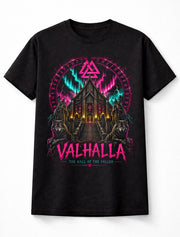 Valhalla Viking Hall Norse Mythology Wolves Ragnarok Unisex T-Shirt