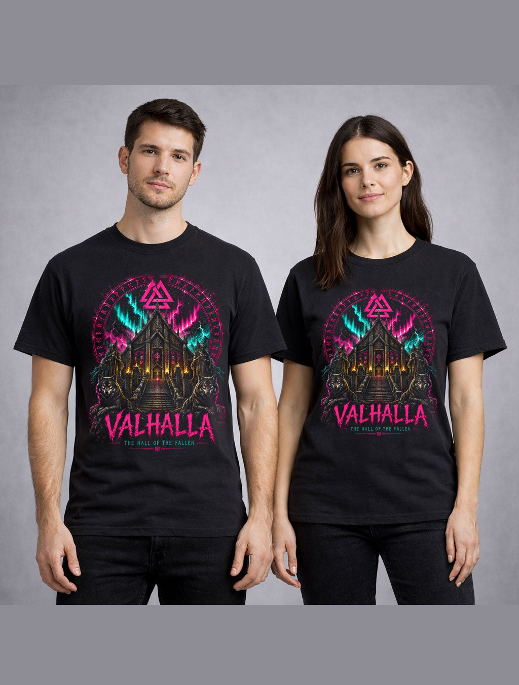 Valhalla Viking Hall Norse Mythology Wolves Ragnarok Unisex T-Shirt