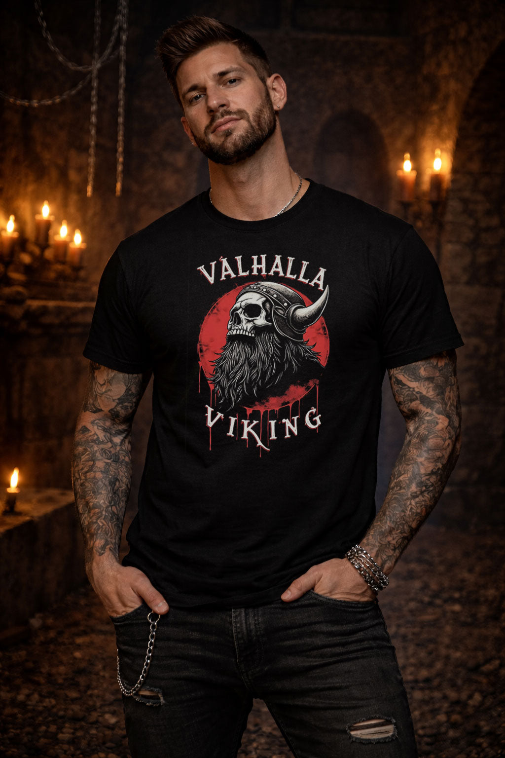Valhalla Viking T Shirt Skull Warrior Norse Mythology Berserker Graphic Tee