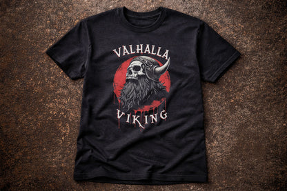 Valhalla Viking T Shirt Skull Warrior Norse Mythology Berserker Graphic Tee