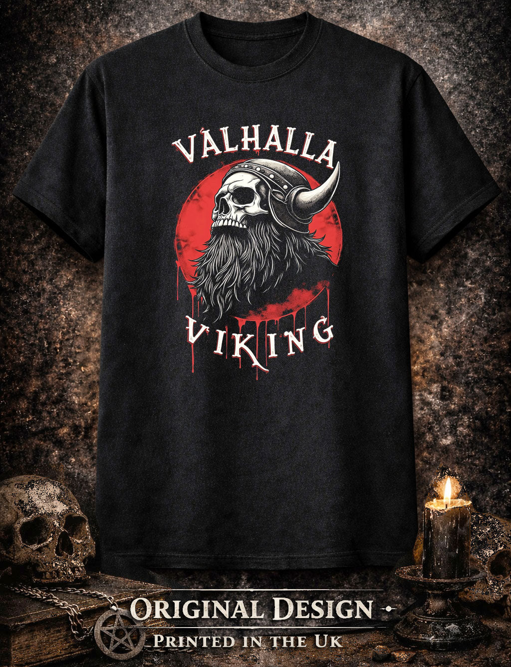 Valhalla Viking T Shirt Skull Warrior Norse Mythology Berserker Graphic Tee