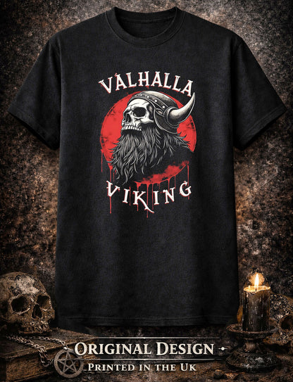 Valhalla Viking T Shirt Skull Warrior Norse Mythology Berserker Graphic Tee