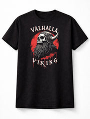 Valhalla T-Shirt Viking Skull Warrior Berserker Unisex Black Graphic Tee S-5XL