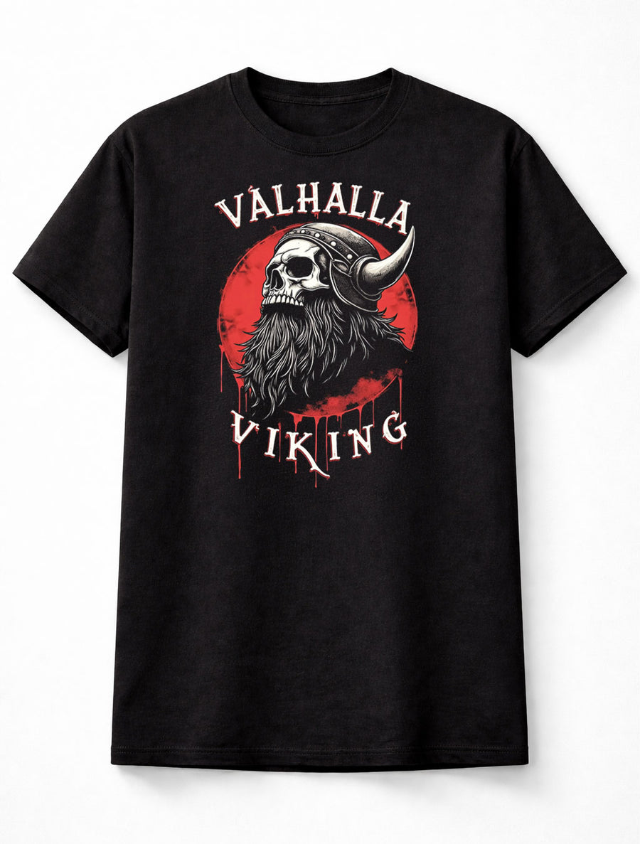 Valhalla T-Shirt Viking Skull Warrior Berserker Unisex Black Graphic Tee S-5XL