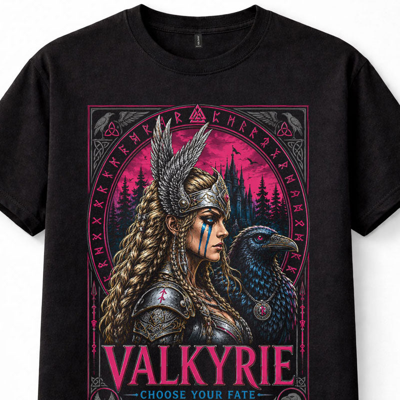 Valkyrie Norse Goddess Viking Warrior Raven Runes Mythology Graphic Unisex T-Shirt