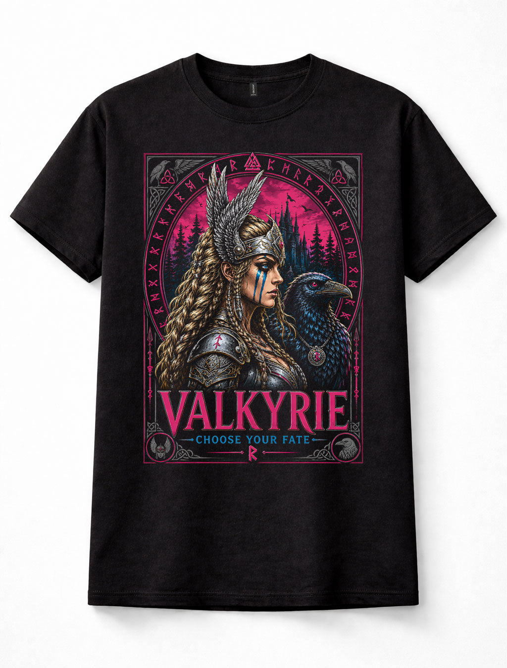 Valkyrie Norse Goddess Viking Warrior Raven Runes Mythology Graphic Unisex T-Shirt