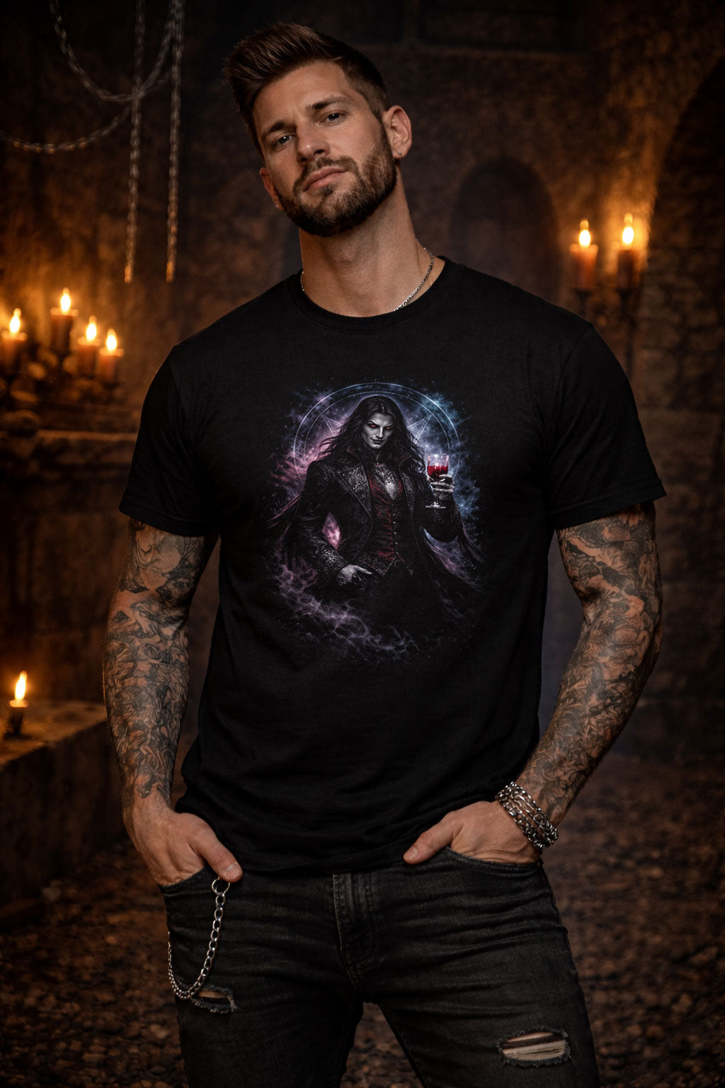 Vampire T-Shirt Dark Fantasy Gothic Aristocrat Unisex Black Graphic Tee