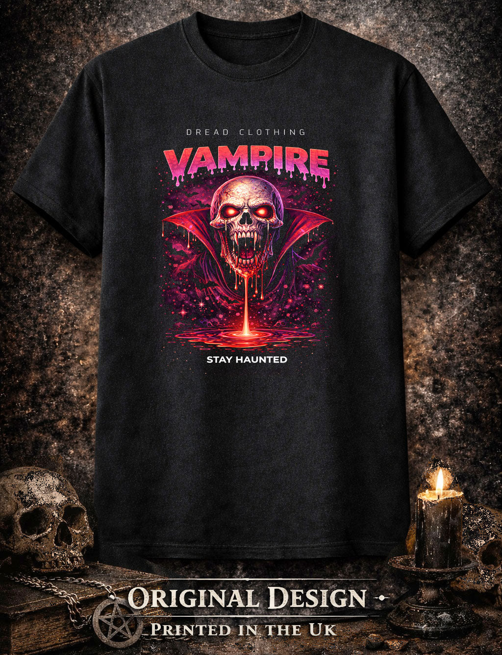 Vampire Skull Unisex Toxic Gothic Horror Graphic T-Shirt Dark Blood Art Tee