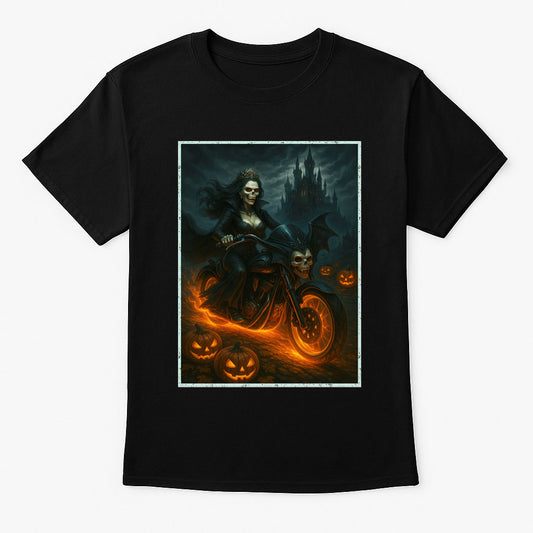 Vampire Rider Gothic Horror Flame-Bound Motorcycle Dark Fantasy Unisex T-Shirt