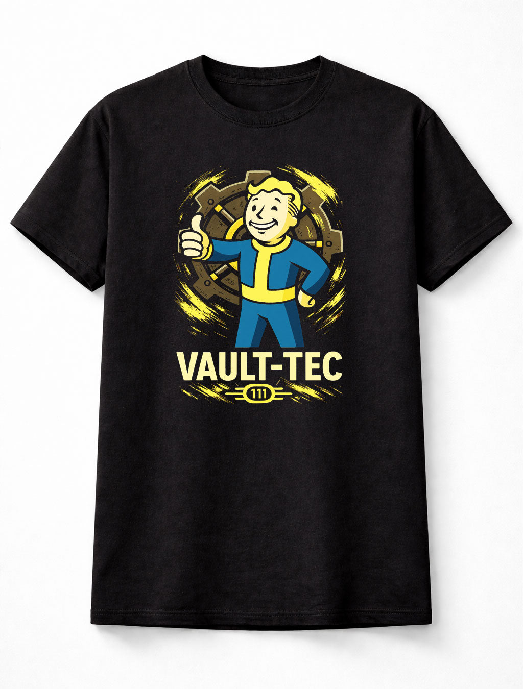 Vault Boy Fallout T-Shirt Vault-Tec 111 Gaming Unisex Black Graphic Tee