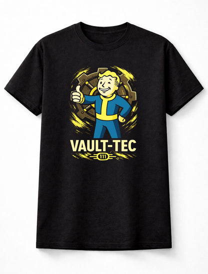 Vault Boy Fallout T-Shirt Vault-Tec 111 Gaming Unisex Black Graphic Tee