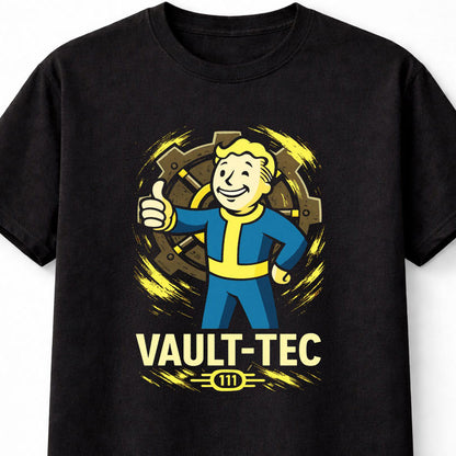 Vault Boy Fallout T-Shirt Vault-Tec 111 Gaming Unisex Black Graphic Tee