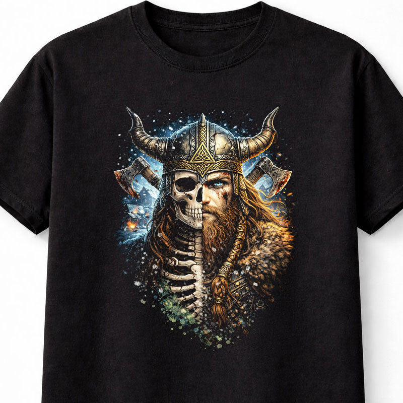 Viking Skull Skeleton Gothic Unisex Graphic T-Shirt Norse Warrior Dark Art