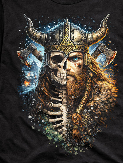 Viking Skull Skeleton Gothic Unisex Graphic T-Shirt Norse Warrior Dark Art