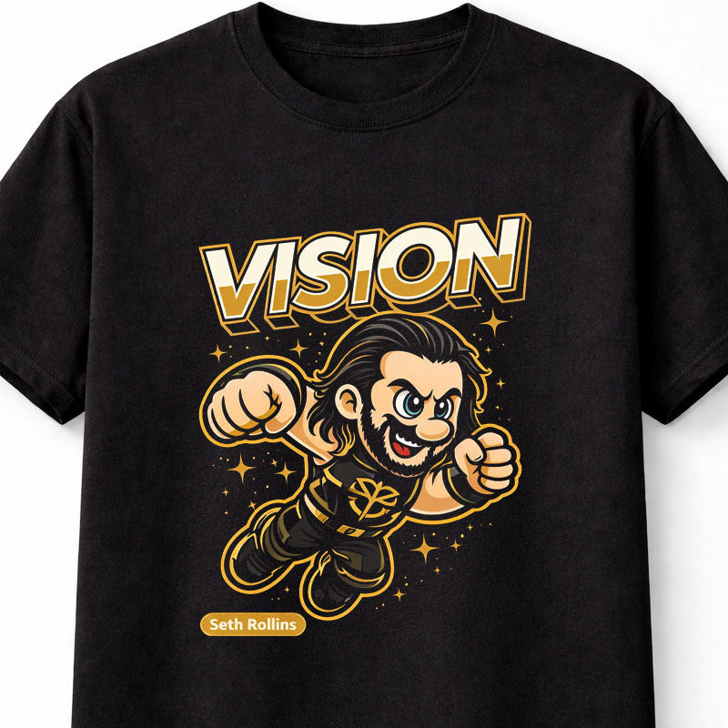 Seth Rollins Visionary WWE Cartoon Wrestler T-Shirt Vision Unisex Adults & Kids
