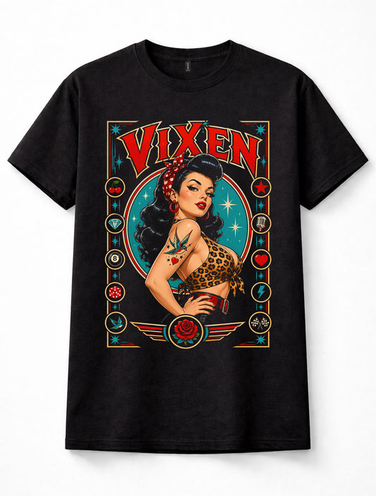 Vixen Pin Up Girl Rockabilly Tattoo Leopard Print Unisex T-Shirt