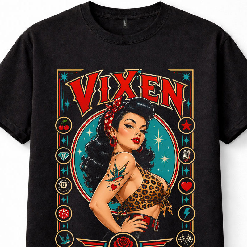 Vixen Pin Up Girl Rockabilly Tattoo Leopard Print Unisex T-Shirt