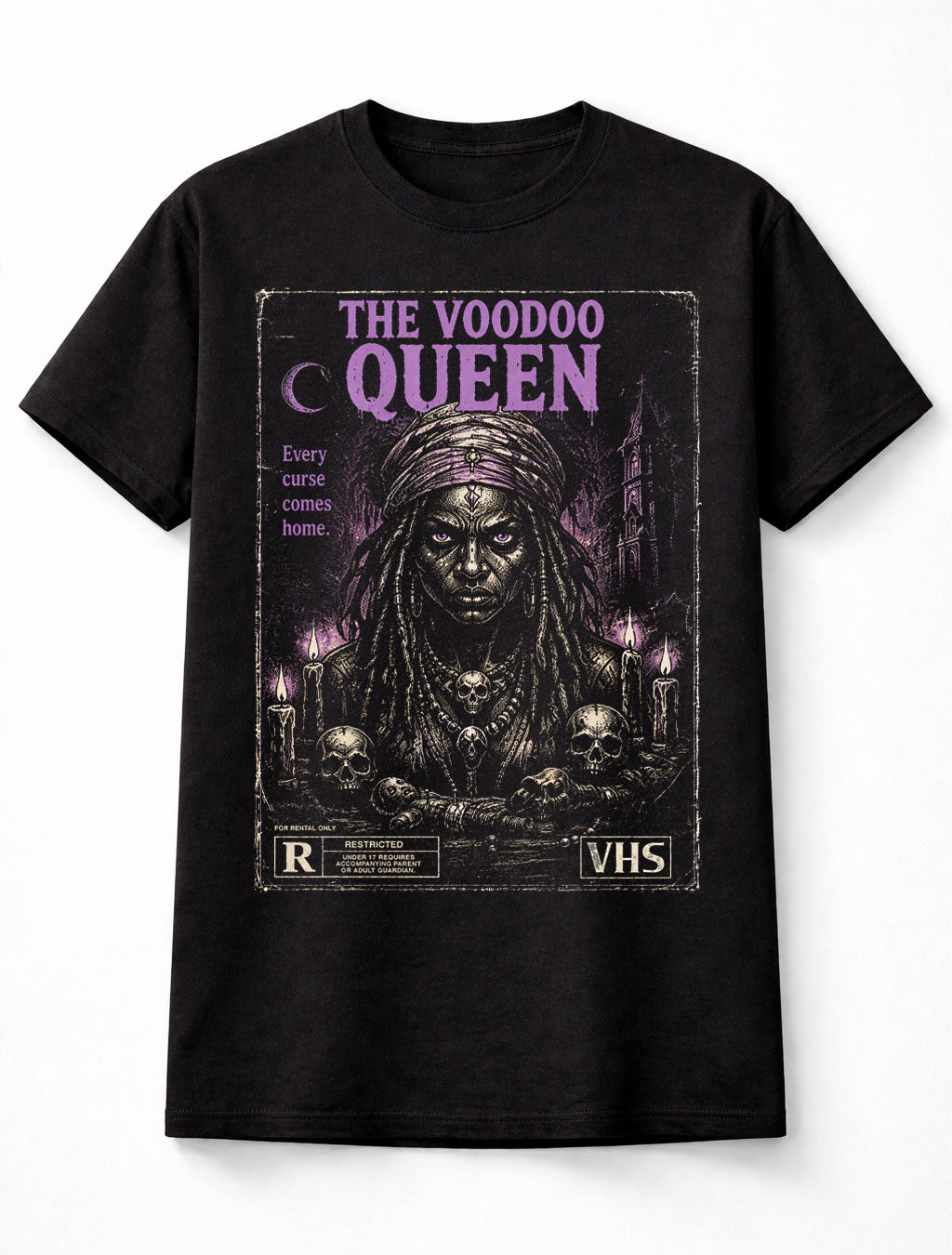 Voodoo Queen Gothic Horror VHS Occult Skull Witch Unisex T-Shirt
