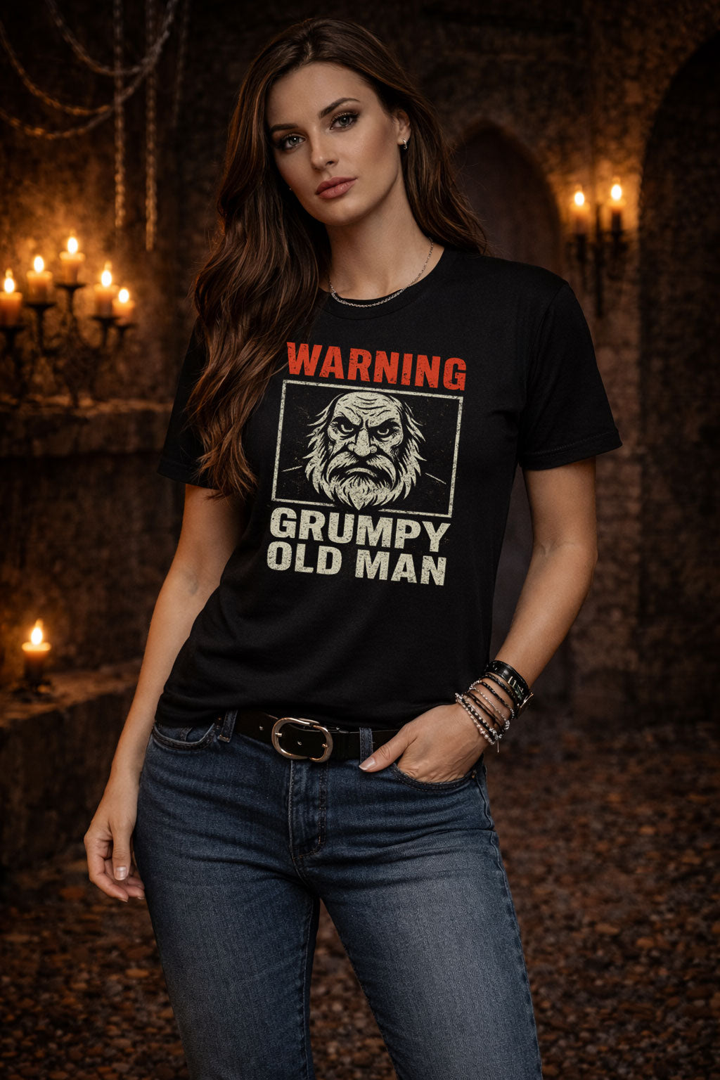 Warning Grumpy Old Man T Shirt Funny Angry Beard Graphic Humor Gift Tee