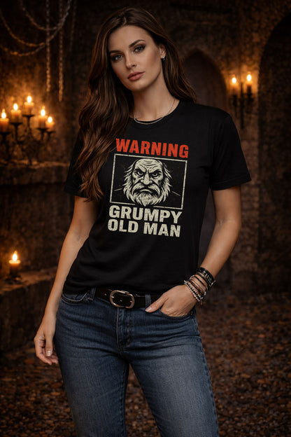 Warning Grumpy Old Man T Shirt Funny Angry Beard Graphic Humor Gift Tee