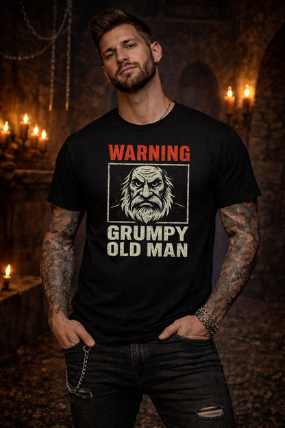 Warning Grumpy Old Man T Shirt Funny Angry Beard Graphic Humor Gift Tee