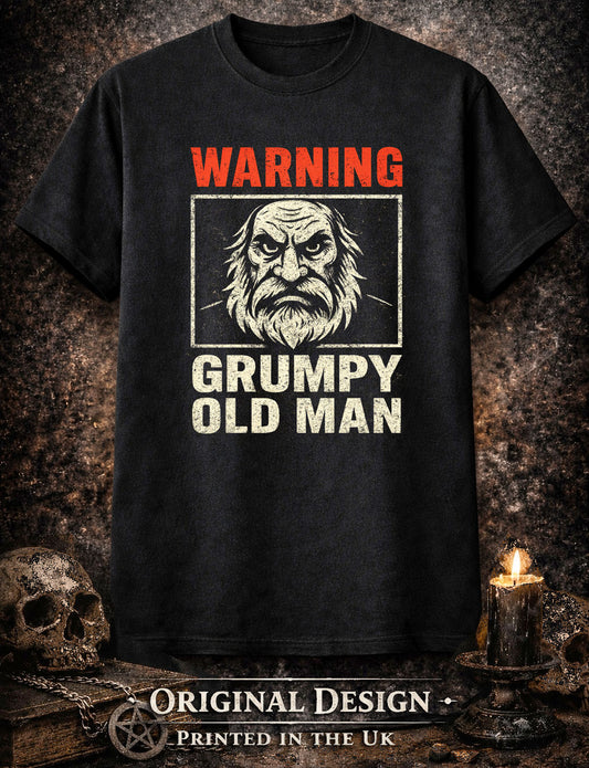 Warning Grumpy Old Man T Shirt Funny Angry Beard Graphic Humor Gift Tee
