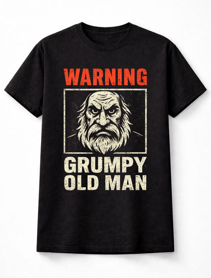 Grumpy Old Man T‑Shirt Warning Theme Funny Beard Style Unisex Black Graphic Tee