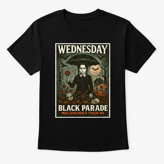 Wednesday Addams Black Parade Melancholy Tour T-Shirt Gothic Vintage Halloween Addams Family Fans