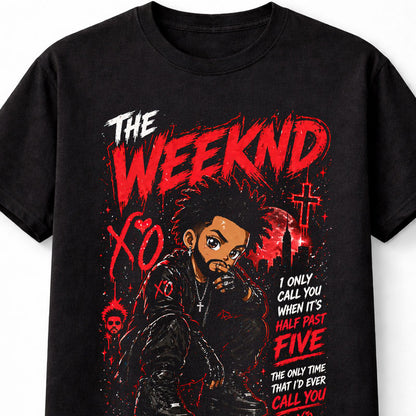 The Weeknd XO Graphic T-Shirt Red Black R&B Pop Music Tee Half Past Five Lyrics Adults & Kids Unisex T-Shirt
