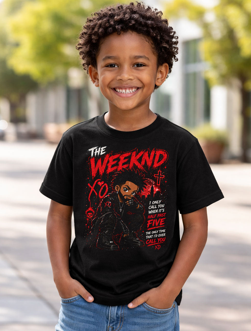 The Weeknd XO Graphic T-Shirt Red Black R&B Pop Music Tee Half Past Five Lyrics Adults & Kids Unisex T-Shirt