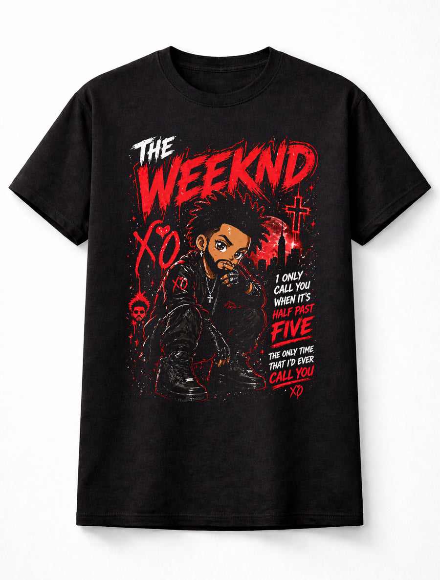 The Weeknd XO Graphic T-Shirt Red Black R&B Pop Music Tee Half Past Five Lyrics Adults & Kids Unisex T-Shirt