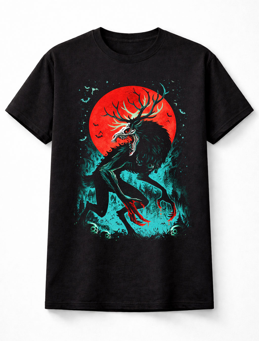 Wendigo Monster Horror Demon Cryptid Blood Moon Graphic Unisex T-Shirt