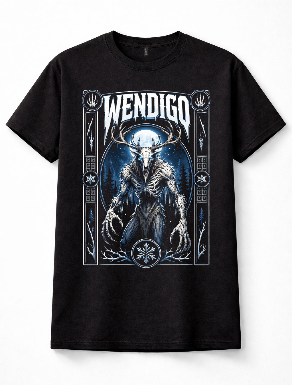 Wendigo Monster Cryptid Folklore Horror Deer Skull Gothic Black Unisex T-Shirt