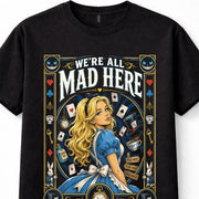 Alice in Wonderland We're All Mad Here Cheshire Cat Black Unisex T-Shirt