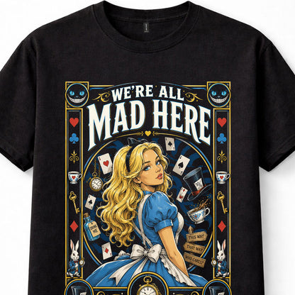 Alice in Wonderland We're All Mad Here Cheshire Cat Black Unisex T-Shirt