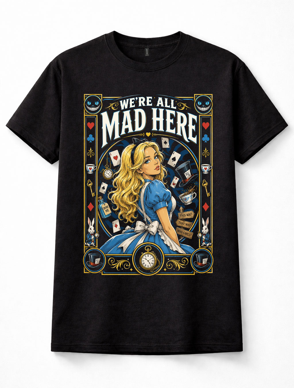 Alice in Wonderland We're All Mad Here Cheshire Cat Black Unisex T-Shirt