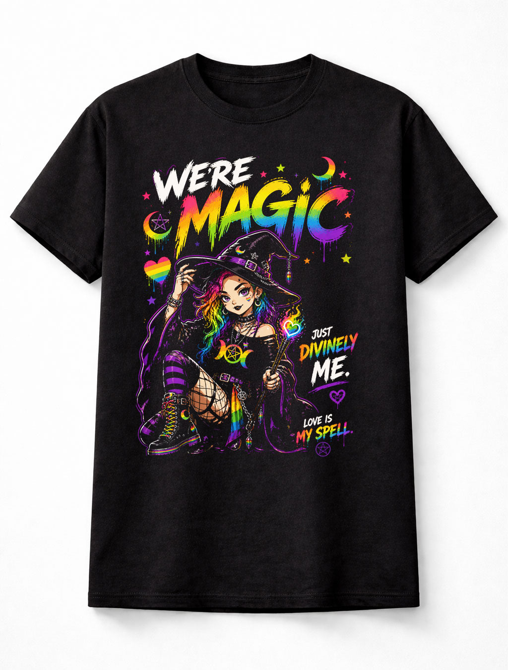 LGBTQ PRIDE We Are Magic Rainbow Witch Graphic Pride Unisex T-Shirt