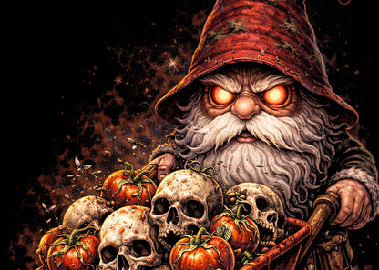 Wheelbarrow Gnome Unisex Graphic Funny Skeleton Skull T-Shirt Dark Rotten Tee