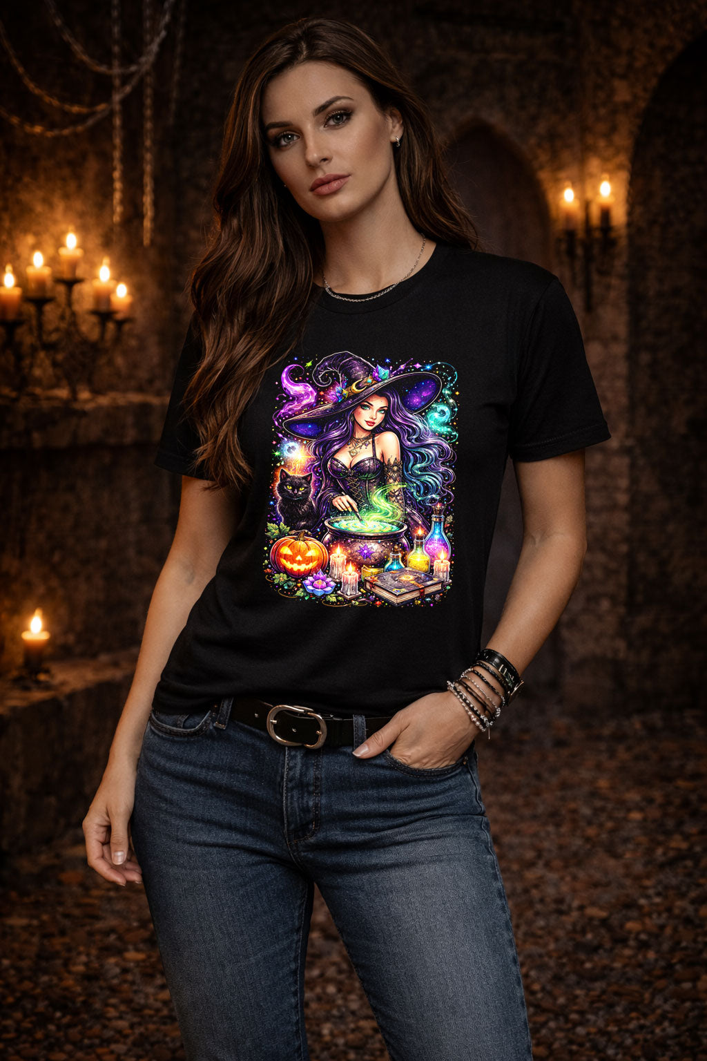 Witch Cauldron Magic Art Psychedelic Trippy Gothic Unisex Graphic T-Shirt