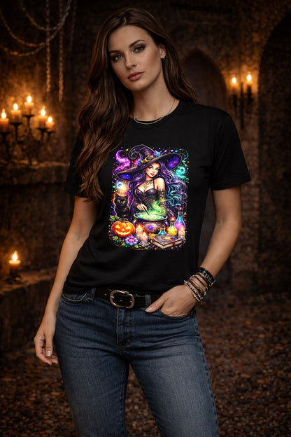 Witch Cauldron Magic Art Psychedelic Trippy Gothic Unisex Graphic T-Shirt