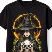 Anime Witch Girl Skull Gothic Magic Manga Graphic Unisex T-Shirt