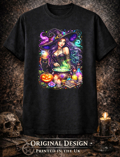 Witch Cauldron Magic Art Psychedelic Trippy Gothic Unisex Graphic T-Shirt