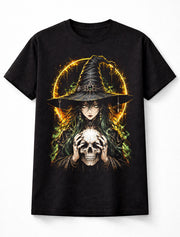 Anime Witch Girl Skull Gothic Magic Manga Graphic Unisex T-Shirt