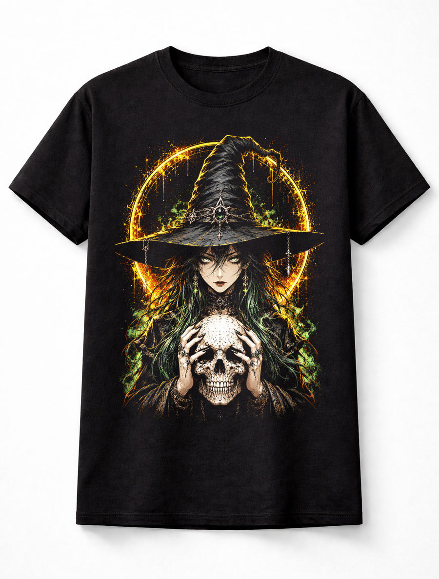 Anime Witch Girl Skull Gothic Magic Manga Graphic Unisex T-Shirt