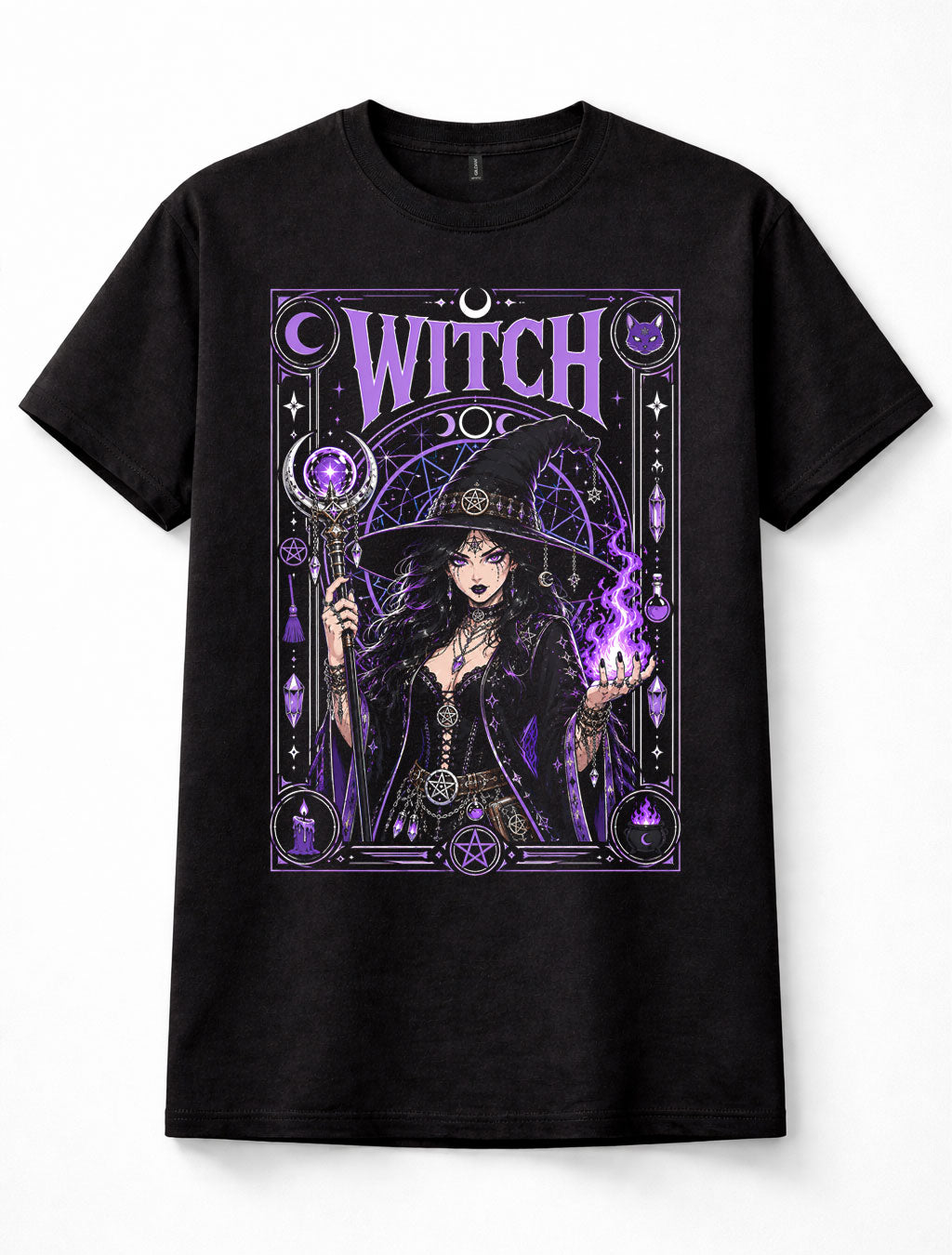 Witch Gothic Occult Magic Pentagram Purple Moon Spellcraft Unisex T-Shirt