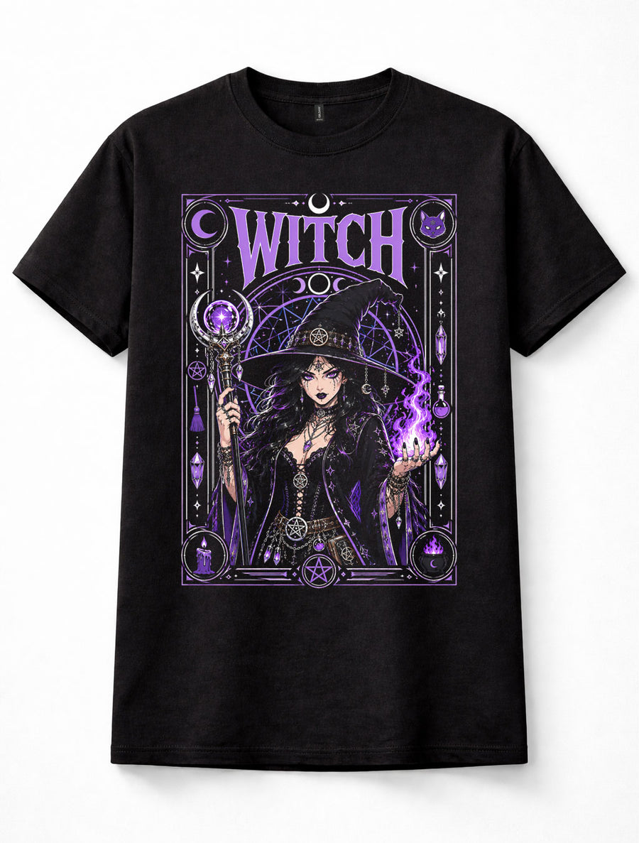 Witch Gothic Occult Magic Pentagram Purple Moon Spellcraft Unisex T-Shirt