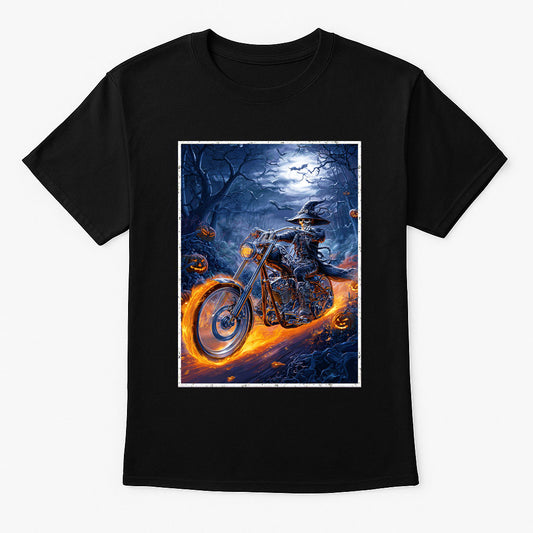 Witch Rider Skeleton Biker Halloween Gothic Horror Alternative Unisex T-Shirt