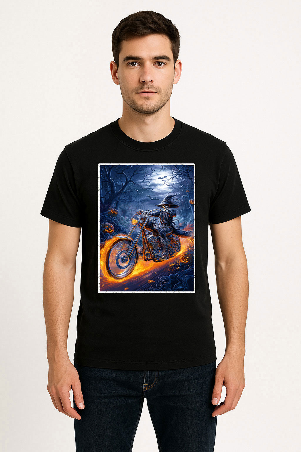 Witch Rider Skeleton Biker Halloween Gothic Horror Alternative Unisex T-Shirt